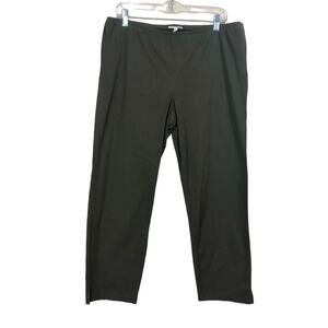 Eileen Fisher Cotton Khaki Green Straight Leg Ankle Pants Size Large